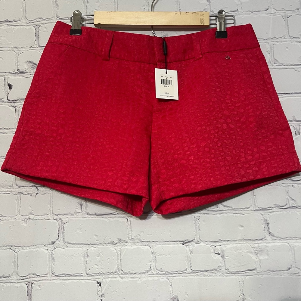 NWT Calvin Klein Textured Belt Loop Shorts Magenta Pink With Pockets 4 Preppy